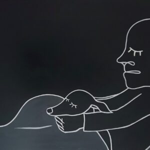 おじいさんと犬　まどろみ（膝枕)