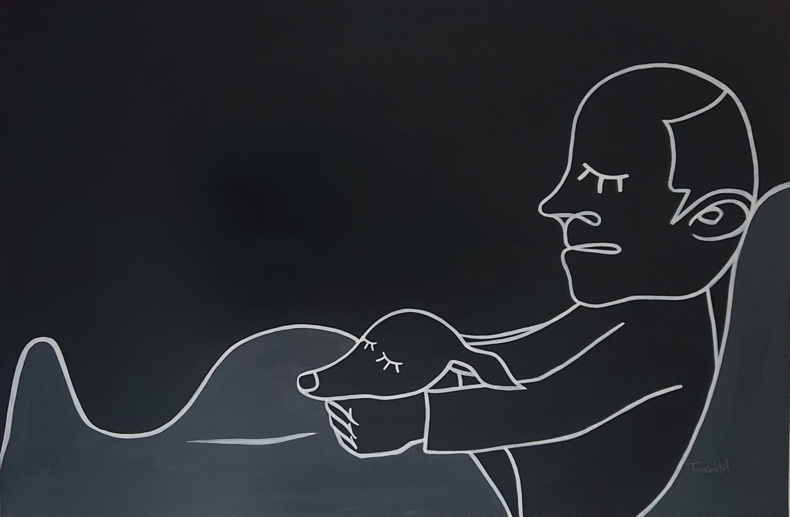 おじいさんと犬 まどろみ(膝枕)