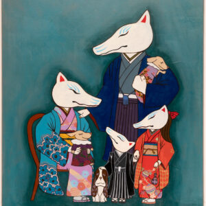 白狐の家族写真と犬